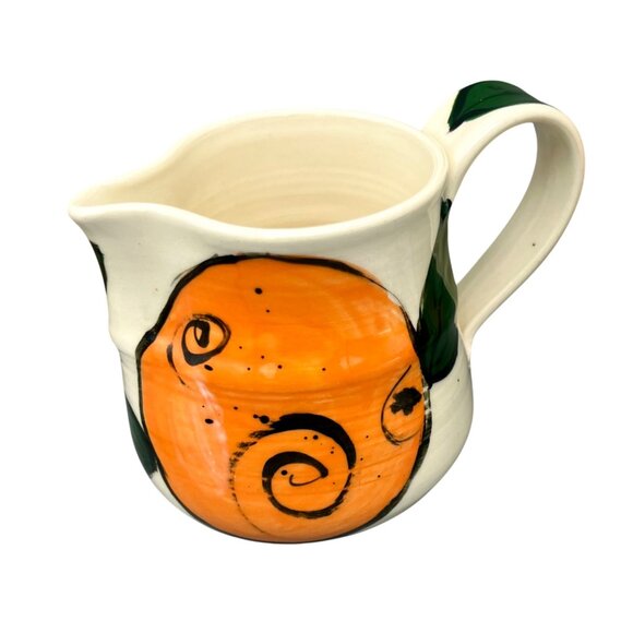 Art Studio Pottery Creamer Pitcher Lidded Sugar Bowl Set Oranges Citrus Signed - Picture 3 of 11